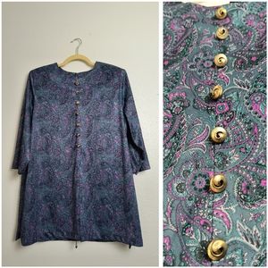Whirlaway Frocks Vintage 1989 Tunic Blouse 16WP Blue/Purple Paisley Print